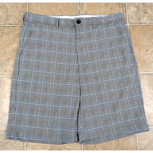 Shark Greg Norman for Tassa Ella sz 34 Golf Shorts stretchy gray blue plaid 0271